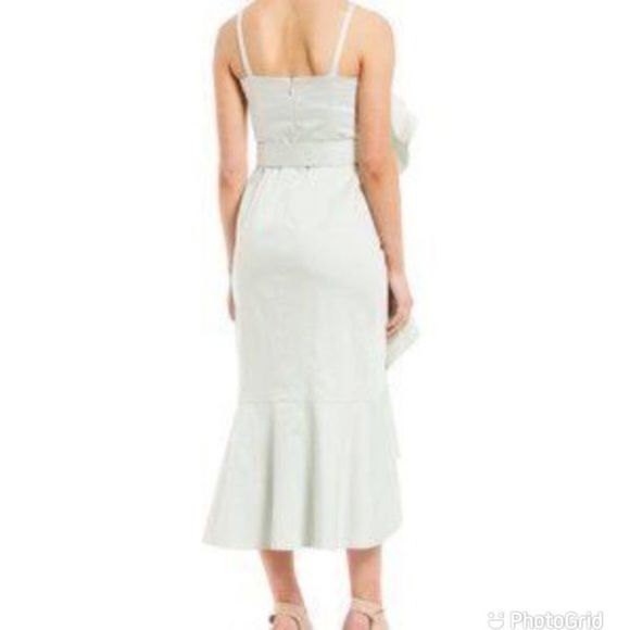 ANTONIO MELANI Draped Midi Dress Sleeveless Sheath Ruffle Mint Green Size 8 New - Picture 3 of 16